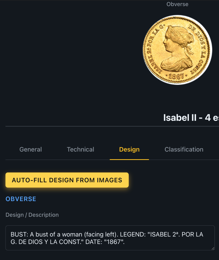 NumisManagerPro AI-Assisted Design Autofill